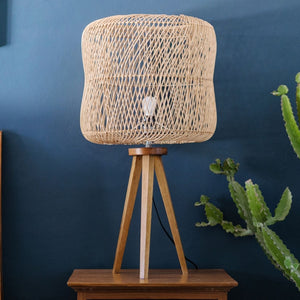 rattan tripod nighstand lamp